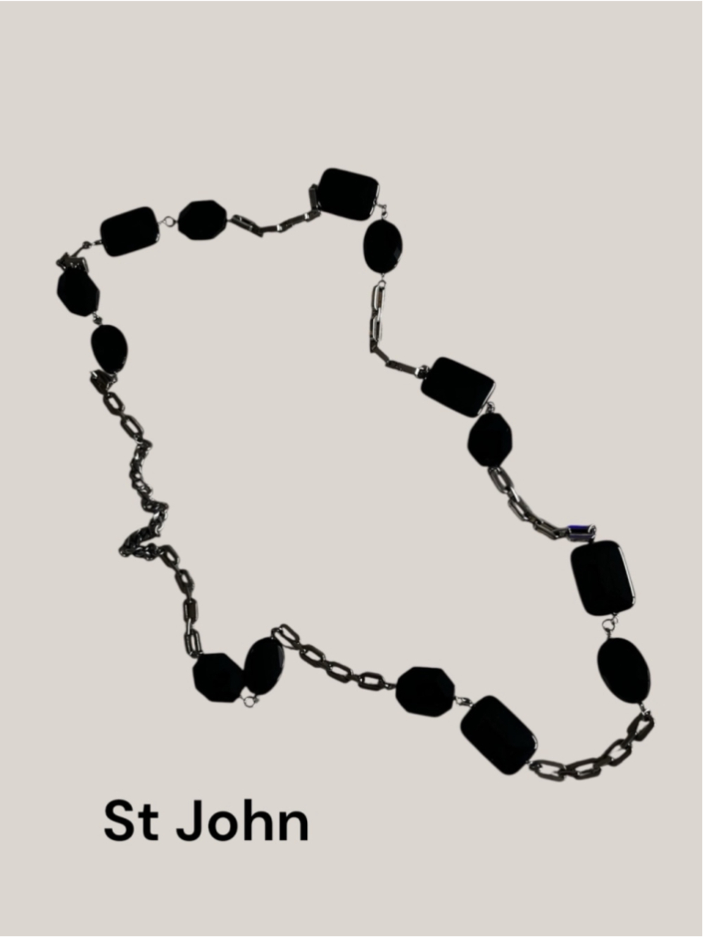 St John Vintage Black and Silver Beaded Chain Necklace Belt